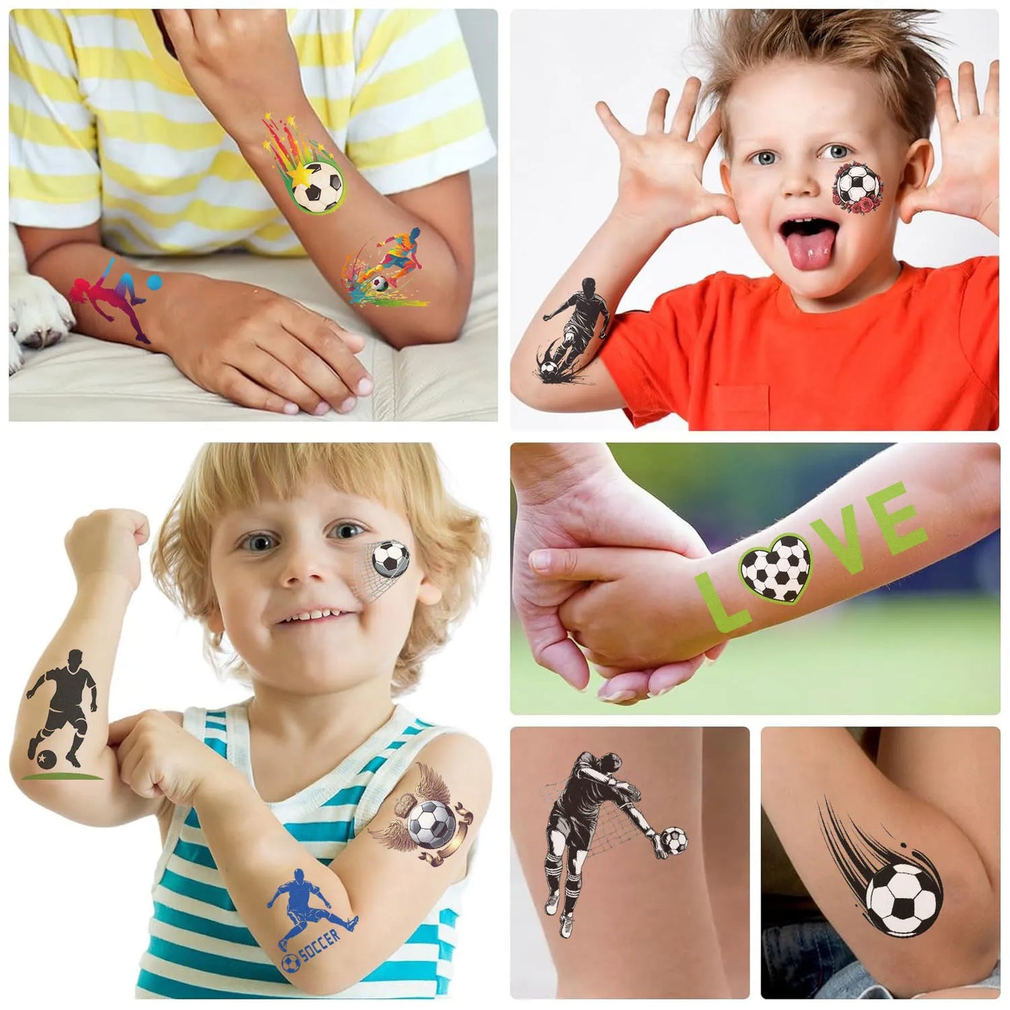 10Sheets Football Soccer Temporary Tattoos Makeup Body Stickers for Boys Sports Designs Fun Birthday Party Decorations