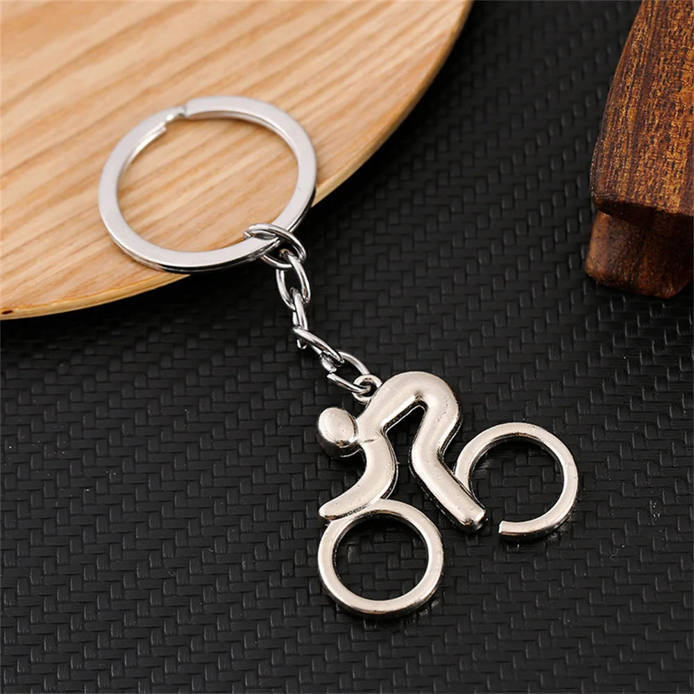Creative Mountain Bike Keychain Metal Football Running Basketball Keyring For Men Backpack Pendant Sports Club Fans Gifts