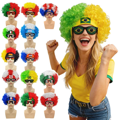 2pcs/set Football Fans Caps Costume Party Wig Decor Supplies Cosplay Headdress for Kids Adults, Perfect For Cheering The Game
