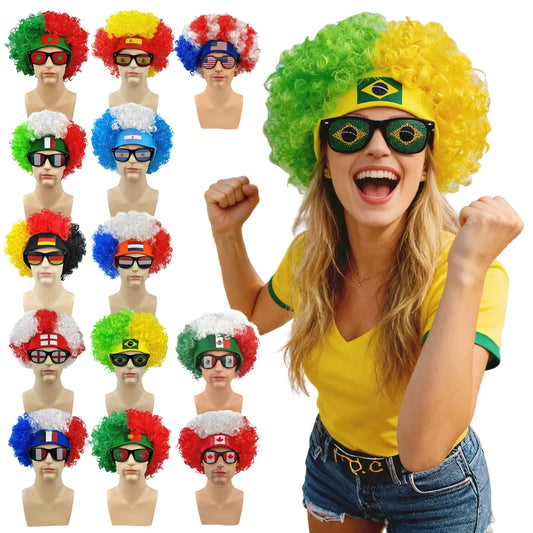 2pcs/set Football Fans Caps Costume Party Wig Decor Supplies Cosplay Headdress for Kids Adults, Perfect For Cheering The Game