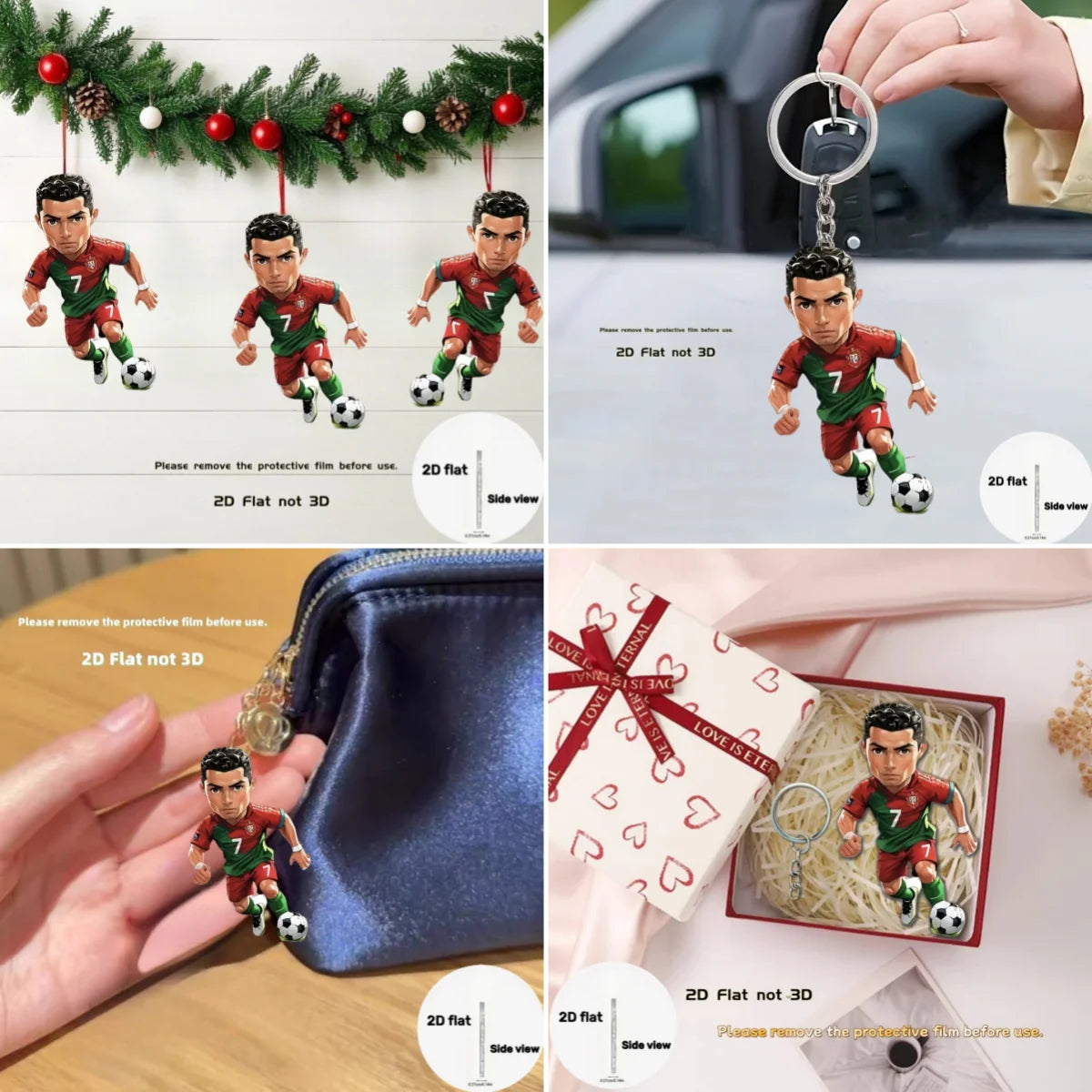 2D Soccer Player Keychain C Ronaldo Pendant Football Star Flat Acrylic Ornament Charms Hanging Decora for Car Bags Festive Gift