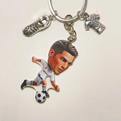 2D Soccer Player Keychain C Ronaldo Pendant Football Star Flat Acrylic Ornament Charms Hanging Decora for Car Bags Festive Gift