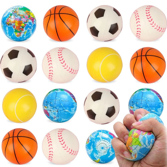 5/18PCS Globe Squeeze Balls 2.3 Inch World Earth Baseballs Basketball Football Tennis Stress Relief Balls Foam Toys Party Favors