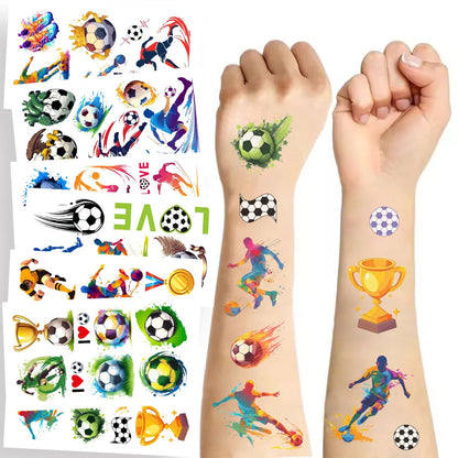 10Sheets Football Soccer Temporary Tattoos Makeup Body Stickers for Boys Sports Designs Fun Birthday Party Decorations