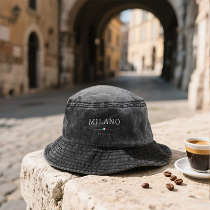 Cotton Washed Bucket Hat Milano Design Vintage Distressed Fisherman Cap Retro Unisex Sun Hat for Calcio Football Fan Travel Gift