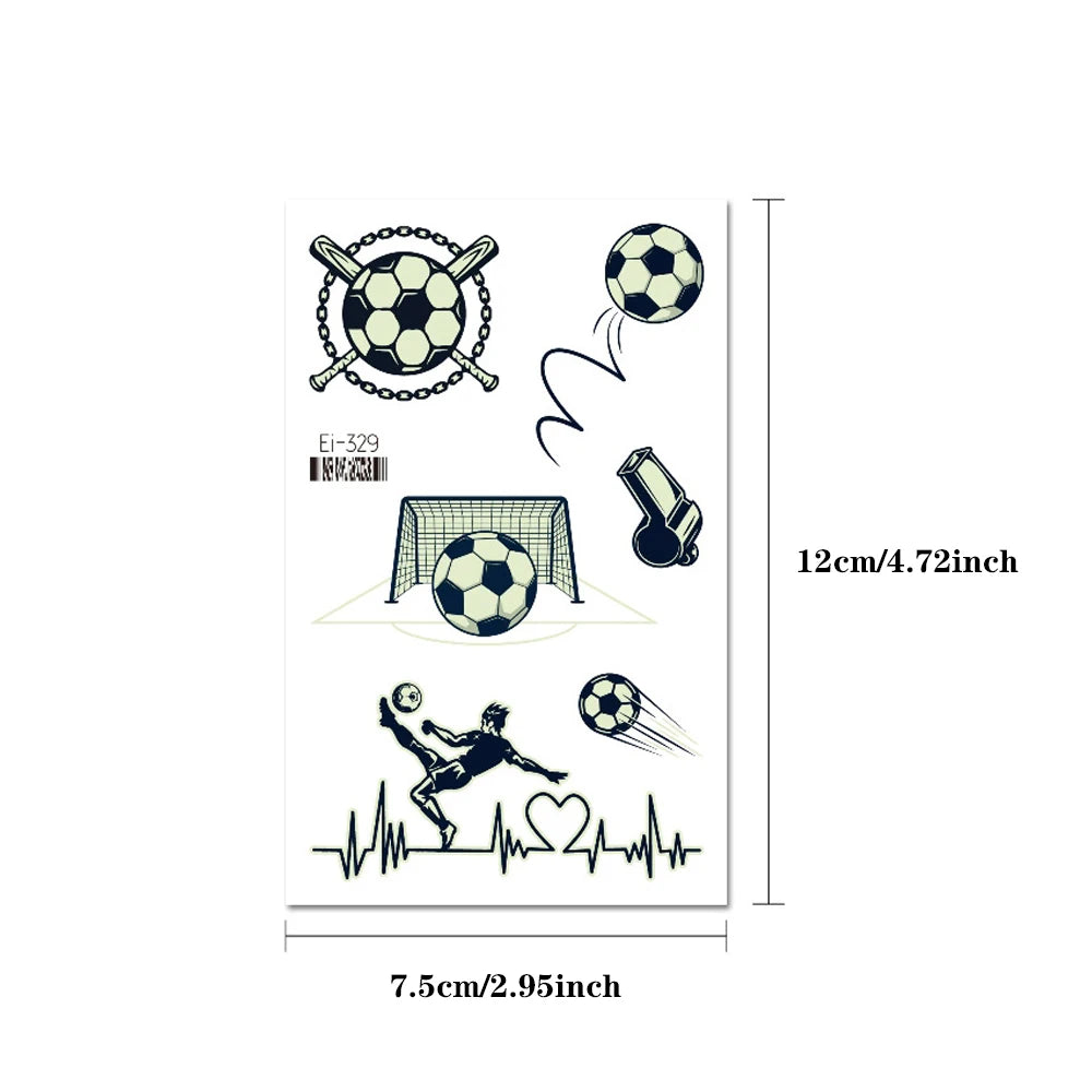 10pcs Soccer Green Luminous Glow In The Dark Waterproof Temporary Tattoo Stickers Face Football Match Arm Body Art Fake Tattoos