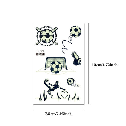 10pcs Soccer Green Luminous Glow In The Dark Waterproof Temporary Tattoo Stickers Face Football Match Arm Body Art Fake Tattoos