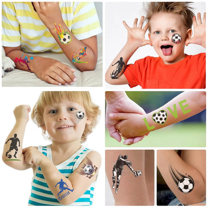 10Sheets Football Soccer Temporary Tattoos Makeup Body Stickers for Boys Sports Designs Fun Birthday Party Decorations