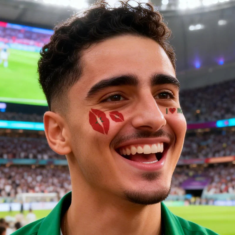 Morocco Flag Temporary Tattoo Sticker, Long-lasting and Waterproof, Festival, Football, Soccer Fan Face Stickers, Arm, Face