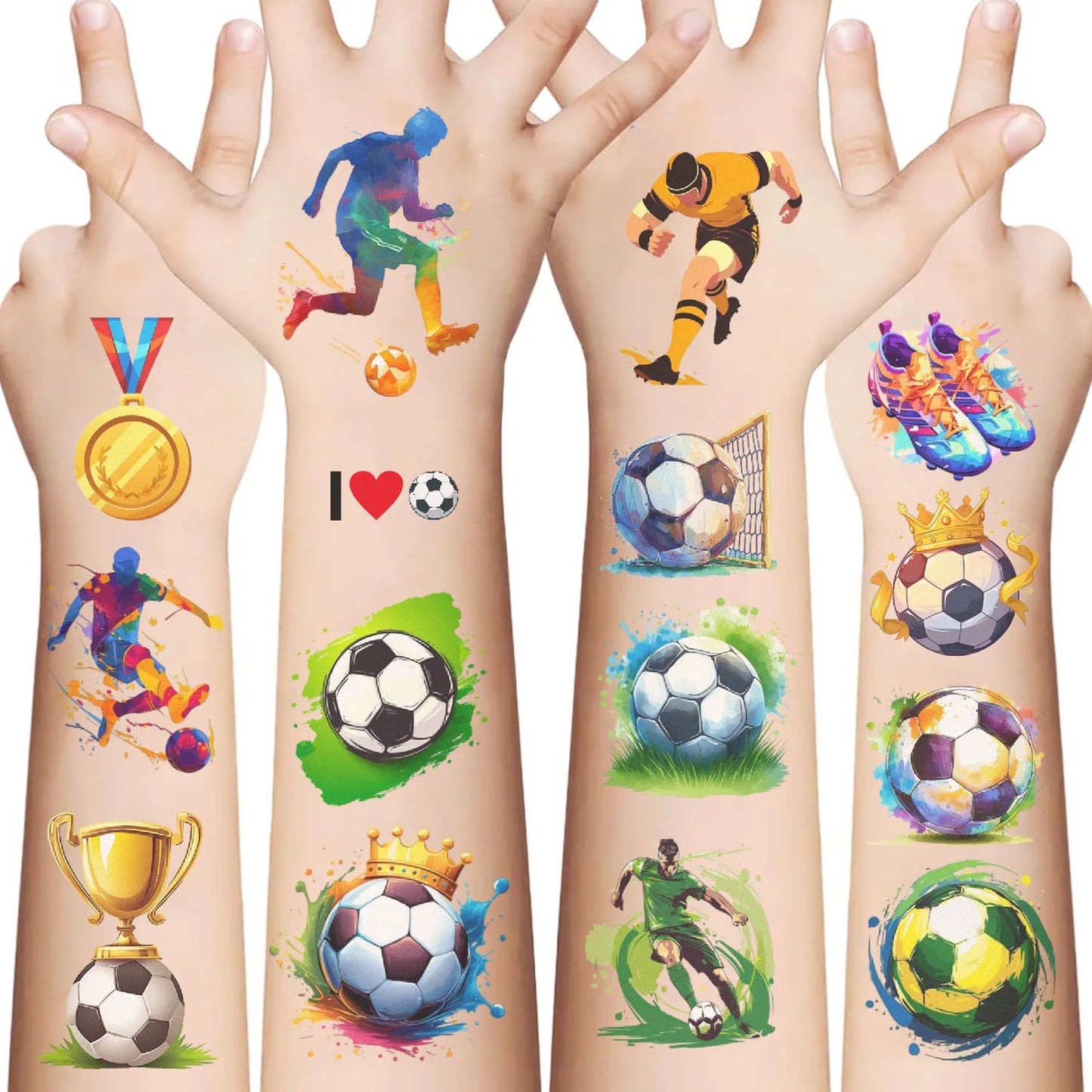 10Sheets Football Soccer Temporary Tattoos Makeup Body Stickers for Boys Sports Designs Fun Birthday Party Decorations