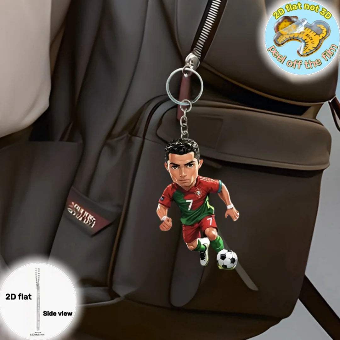 2D Soccer Player Keychain C Ronaldo Pendant Football Star Flat Acrylic Ornament Charms Hanging Decora for Car Bags Festive Gift