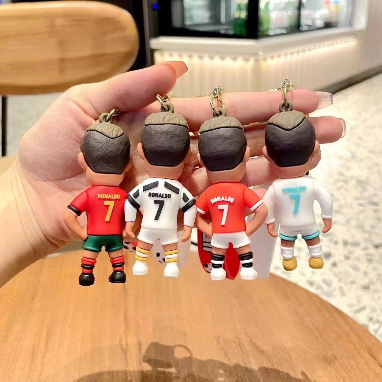 Football Star Ronaldo Figure Keychain Jewelry Bag Pendent Keyring Collection Doll Car Ornaments Key Accessories Souvenirs Gifts