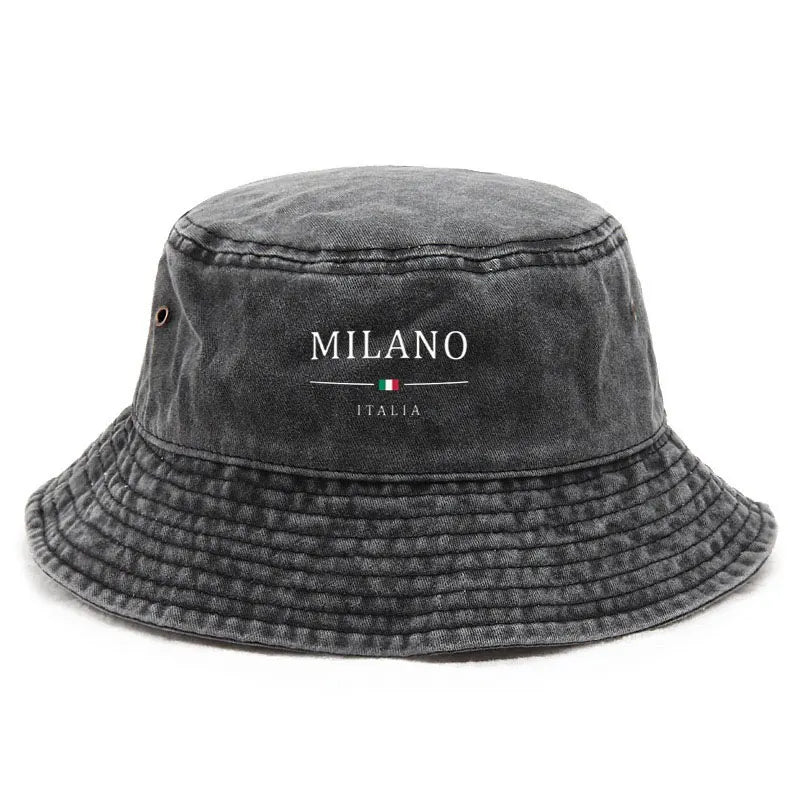 Cotton Washed Bucket Hat Milano Design Vintage Distressed Fisherman Cap Retro Unisex Sun Hat for Calcio Football Fan Travel Gift