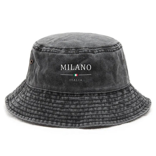 Cotton Washed Bucket Hat Milano Design Vintage Distressed Fisherman Cap Retro Unisex Sun Hat for Calcio Football Fan Travel Gift