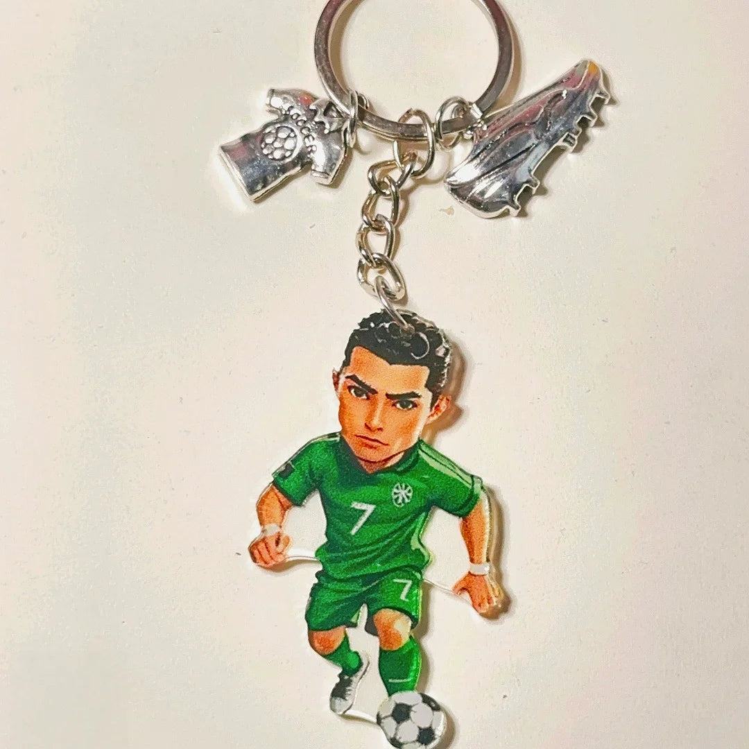 2D Soccer Player Keychain C Ronaldo Pendant Football Star Flat Acrylic Ornament Charms Hanging Decora for Car Bags Festive Gift