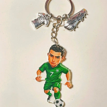 2D Soccer Player Keychain C Ronaldo Pendant Football Star Flat Acrylic Ornament Charms Hanging Decora for Car Bags Festive Gift