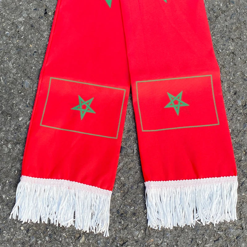 Aerlxemrbrae 14*130cm  Morocco Scarf  Double Side Printing 100% Polyester Football Soccer Fans National flag