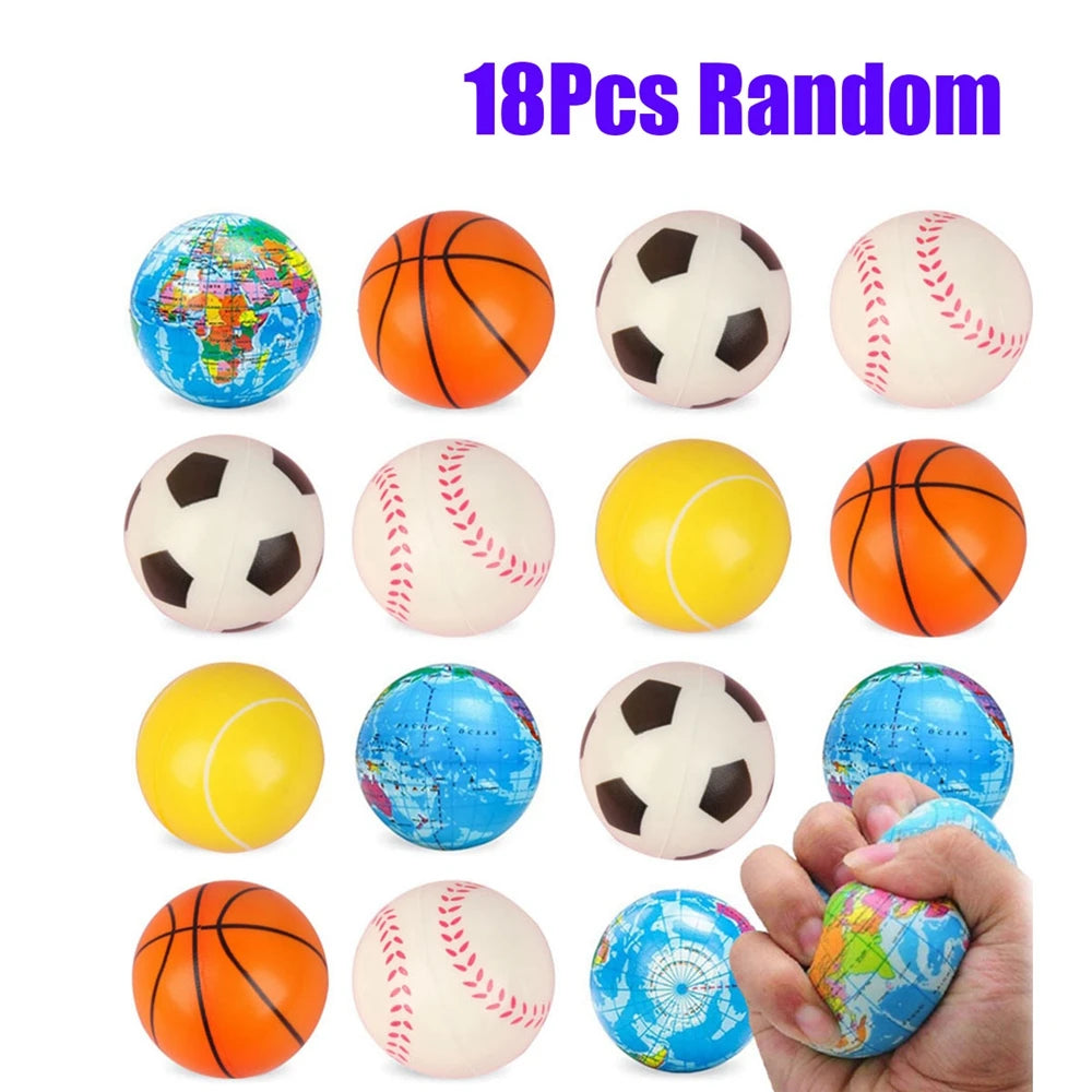 5/18PCS Globe Squeeze Balls 2.3 Inch World Earth Baseballs Basketball Football Tennis Stress Relief Balls Foam Toys Party Favors