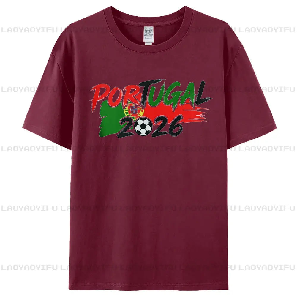 Portugal 2026 Patriotic Soccer Fan T-Shirt Brushstroke Flag Colors Football Graphic Tee Men Women Fashion Crewneck Cotton Tops