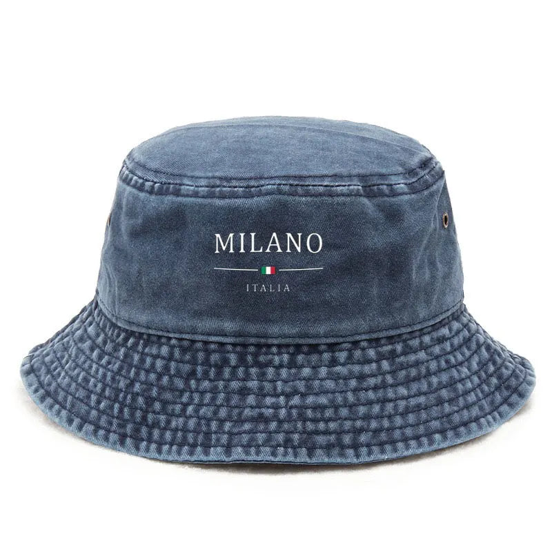 Cotton Washed Bucket Hat Milano Design Vintage Distressed Fisherman Cap Retro Unisex Sun Hat for Calcio Football Fan Travel Gift