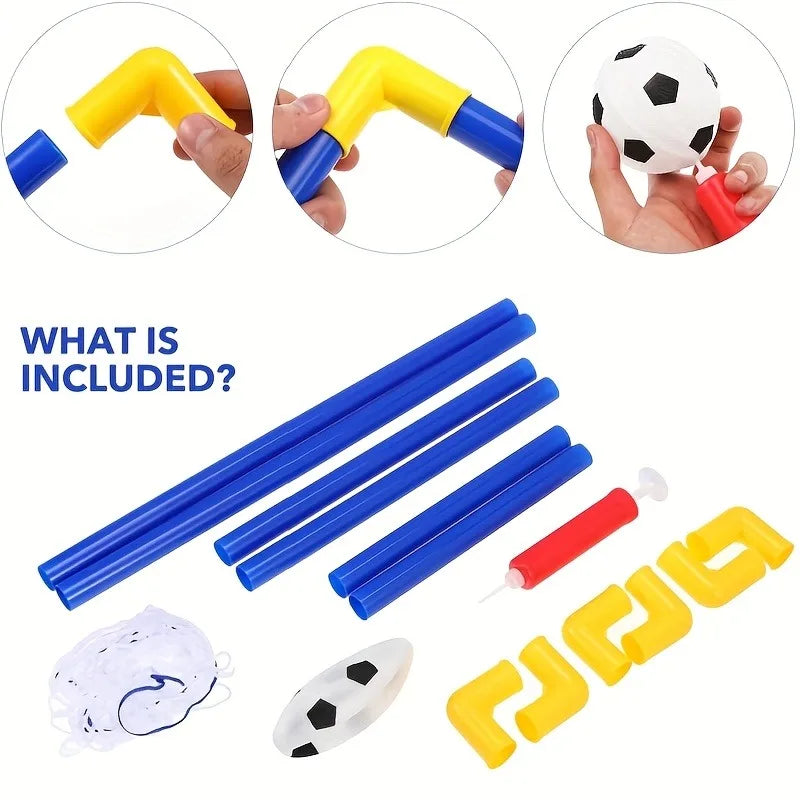 Portable Indoor/Outdoor Toy Football Goal Set44x25cm - Micro Soccer Net Pump&Ball Lightweight Kids Training Park Beach Games