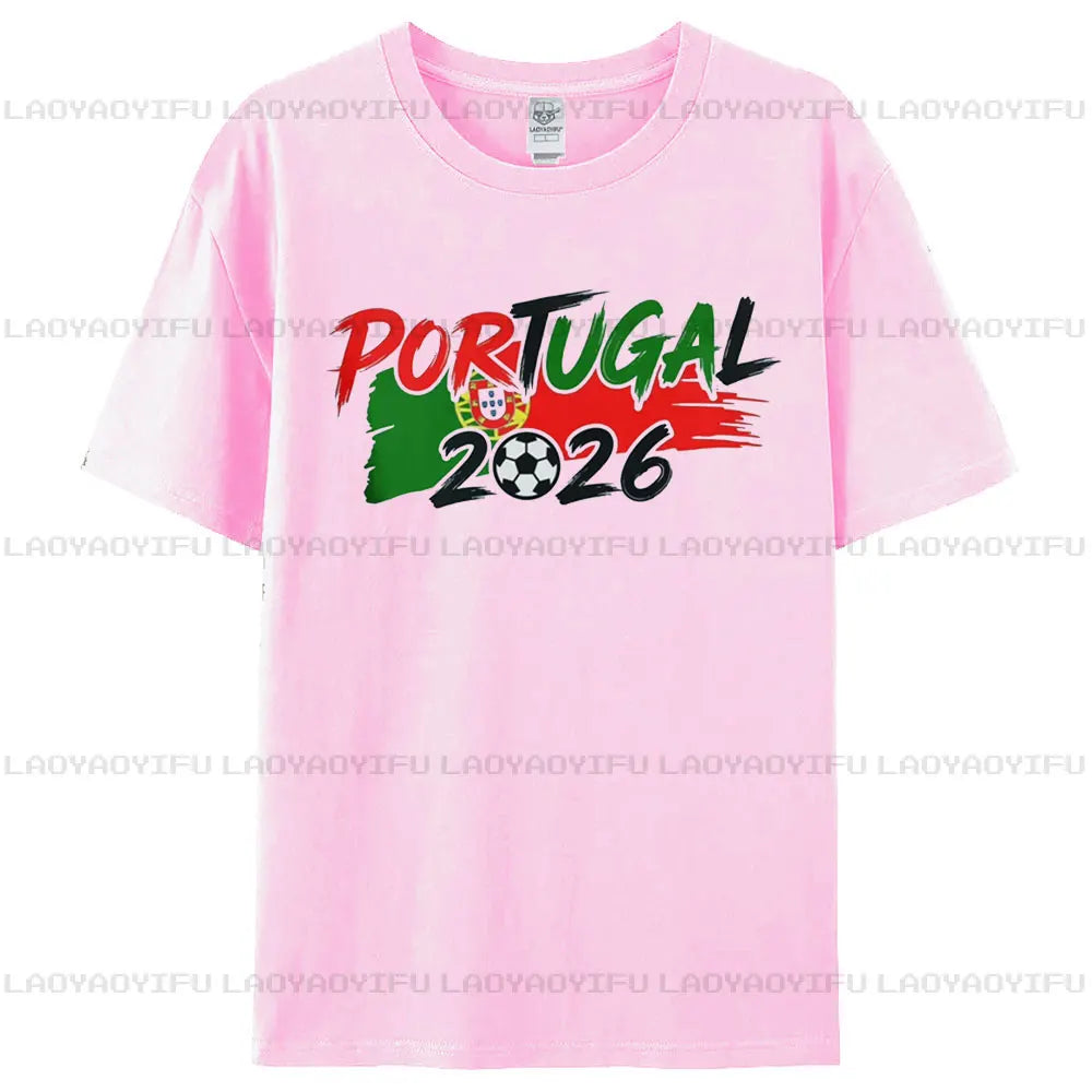 Portugal 2026 Patriotic Soccer Fan T-Shirt Brushstroke Flag Colors Football Graphic Tee Men Women Fashion Crewneck Cotton Tops