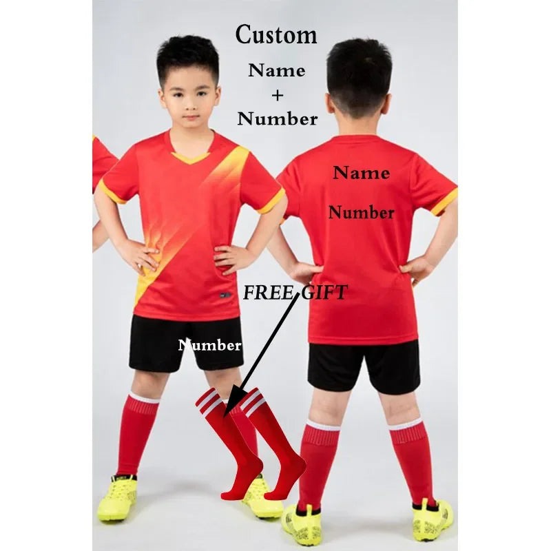 Kids Football Jersey Personalized Custom Boy Soccer Jersey Set Polyester Soccer Uniform Breathable Football Uniform For Children