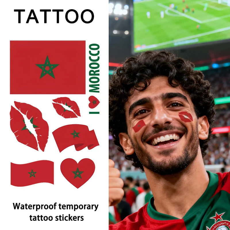 Morocco Flag Temporary Tattoo Sticker, Long-lasting and Waterproof, Festival, Football, Soccer Fan Face Stickers, Arm, Face