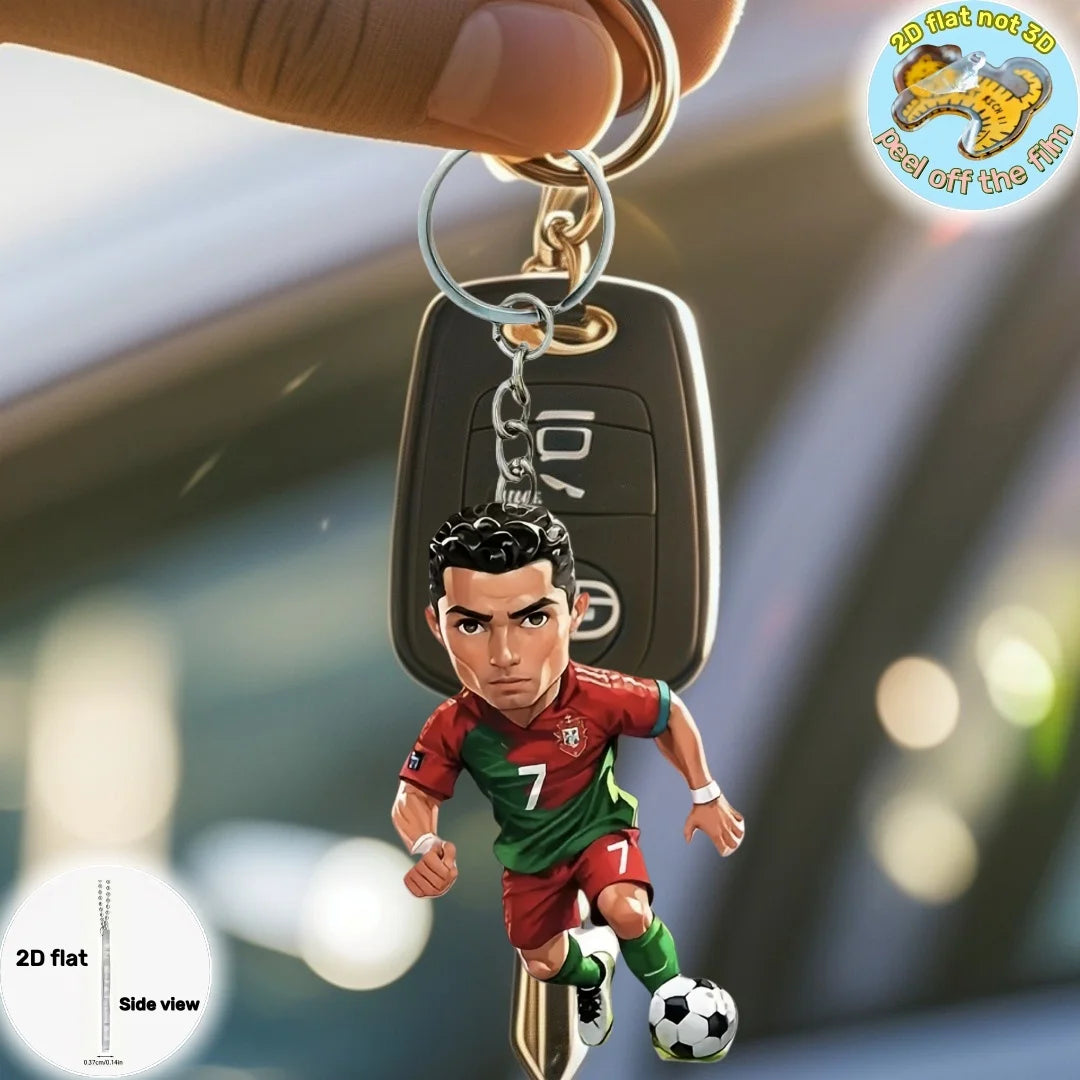 2D Soccer Player Keychain C Ronaldo Pendant Football Star Flat Acrylic Ornament Charms Hanging Decora for Car Bags Festive Gift