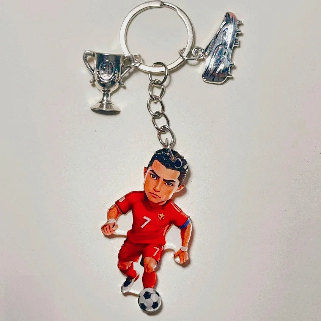 2D Soccer Player Keychain C Ronaldo Pendant Football Star Flat Acrylic Ornament Charms Hanging Decora for Car Bags Festive Gift