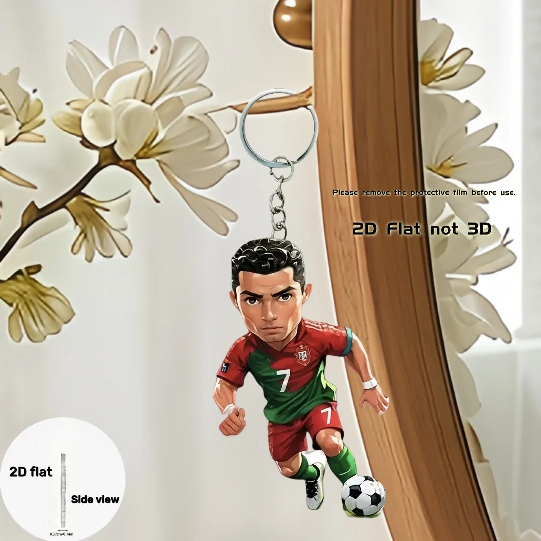 2D Soccer Player Keychain C Ronaldo Pendant Football Star Flat Acrylic Ornament Charms Hanging Decora for Car Bags Festive Gift