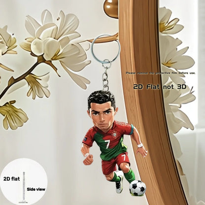 2D Soccer Player Keychain C Ronaldo Pendant Football Star Flat Acrylic Ornament Charms Hanging Decora for Car Bags Festive Gift