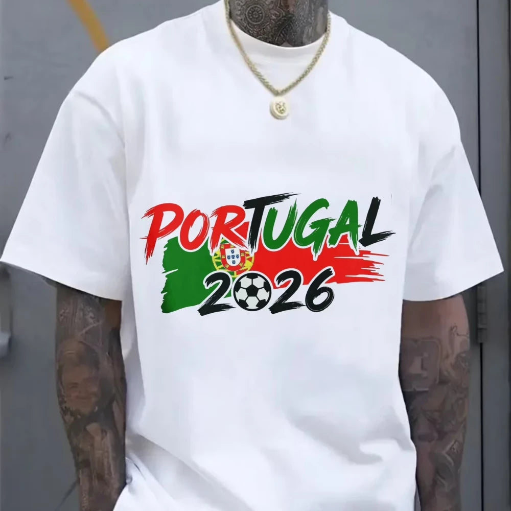 Portugal 2026 Patriotic Soccer Fan T-Shirt Brushstroke Flag Colors Football Graphic Tee Men Women Fashion Crewneck Cotton Tops