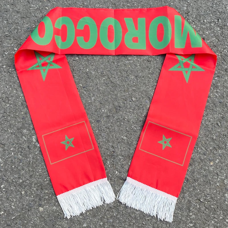 Aerlxemrbrae 14*130cm  Morocco Scarf  Double Side Printing 100% Polyester Football Soccer Fans National flag