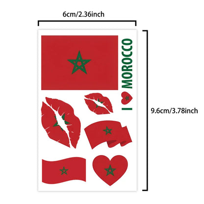 Morocco Flag Temporary Tattoo Sticker, Long-lasting and Waterproof, Festival, Football, Soccer Fan Face Stickers, Arm, Face