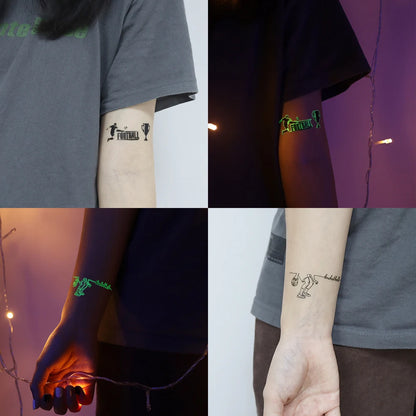 10pcs Soccer Green Luminous Glow In The Dark Waterproof Temporary Tattoo Stickers Face Football Match Arm Body Art Fake Tattoos