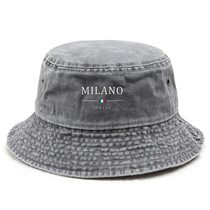 Cotton Washed Bucket Hat Milano Design Vintage Distressed Fisherman Cap Retro Unisex Sun Hat for Calcio Football Fan Travel Gift