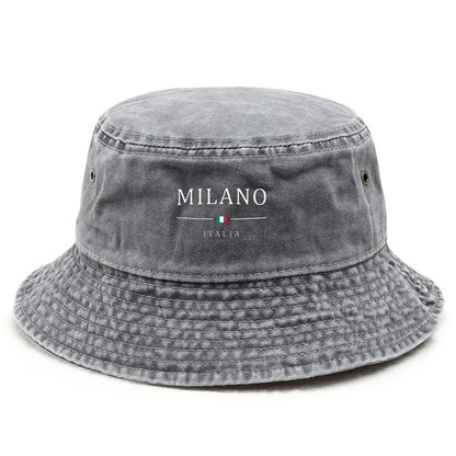 Cotton Washed Bucket Hat Milano Design Vintage Distressed Fisherman Cap Retro Unisex Sun Hat for Calcio Football Fan Travel Gift