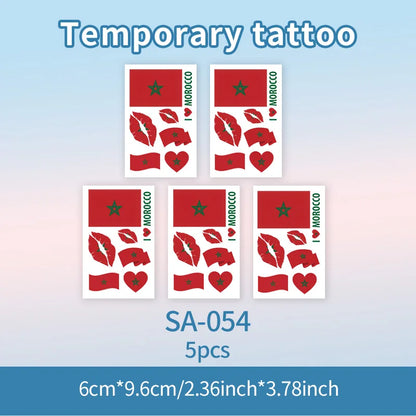 Morocco Flag Temporary Tattoo Sticker, Long-lasting and Waterproof, Festival, Football, Soccer Fan Face Stickers, Arm, Face