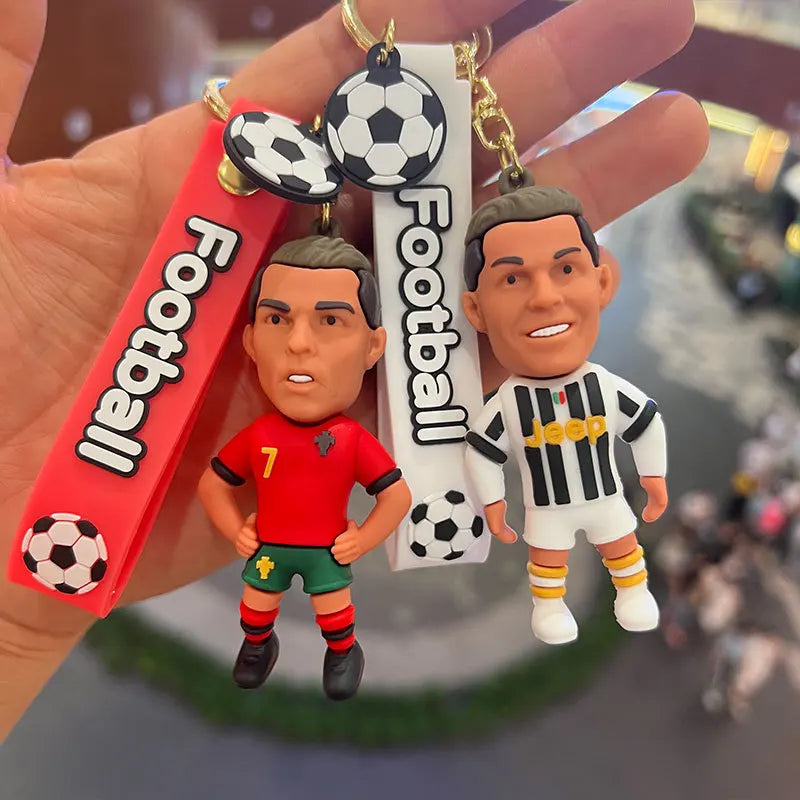 Football Star Ronaldo Figure Keychain Jewelry Bag Pendent Keyring Collection Doll Car Ornaments Key Accessories Souvenirs Gifts